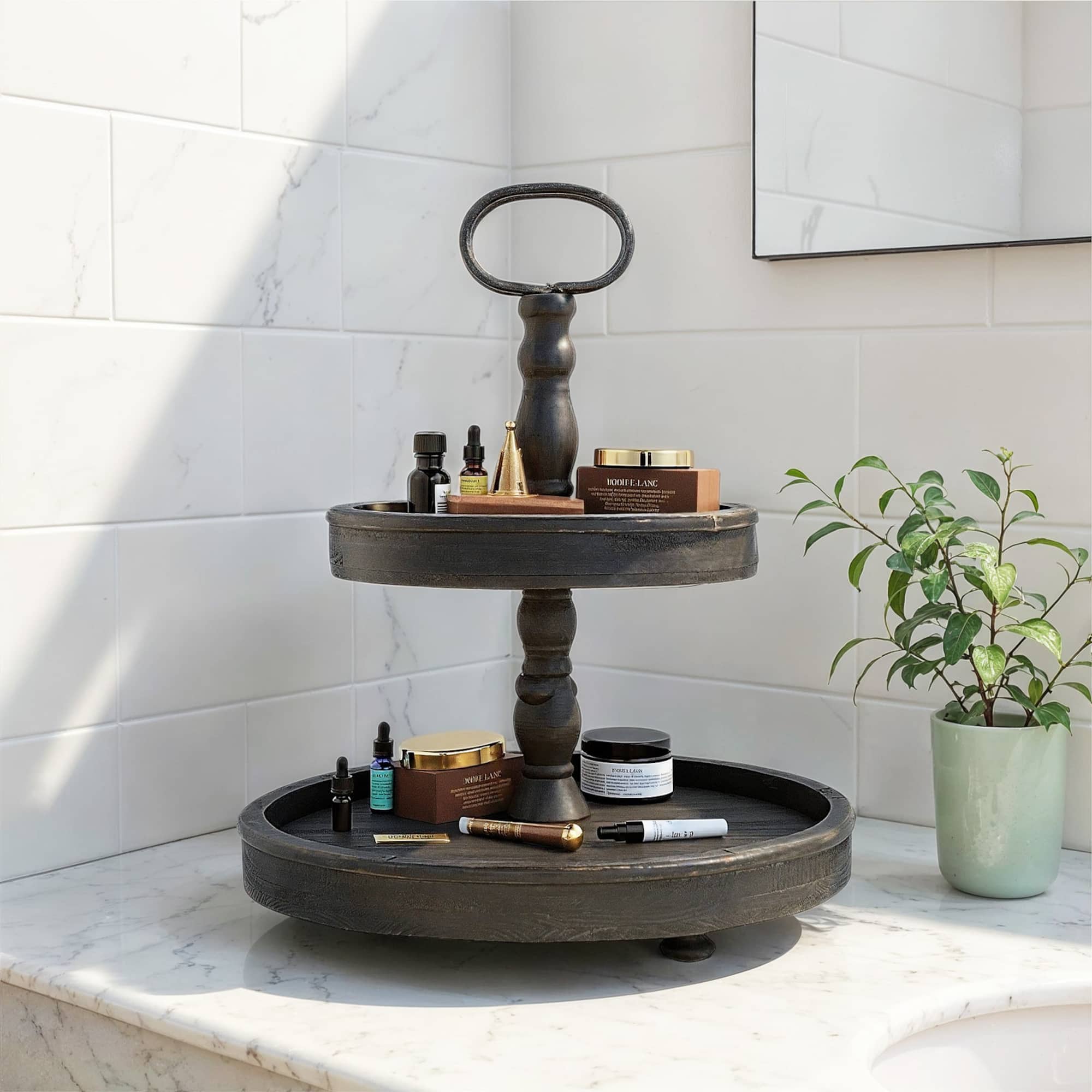 Hello Honey® 18.5" Distressed Wood 2-Tier Tray